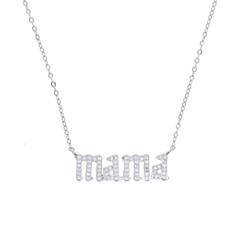 100% Sterling Silver Mama Letter Pendant Charm Necklace Iced Out For Women Daughter Bling Paled Cubic Zirconia Gold Plated Hip Hop Mother Day's Gift Jewelry