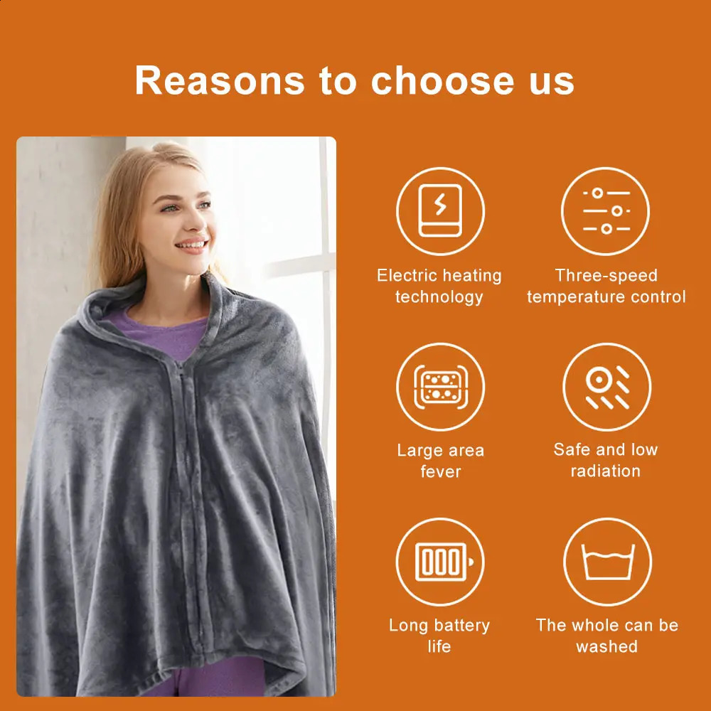 Electric Blanket 3 Heat Controller Coral Flannel Warm Shawl Winter Heated Cape Heating Lap 80150cm 231109