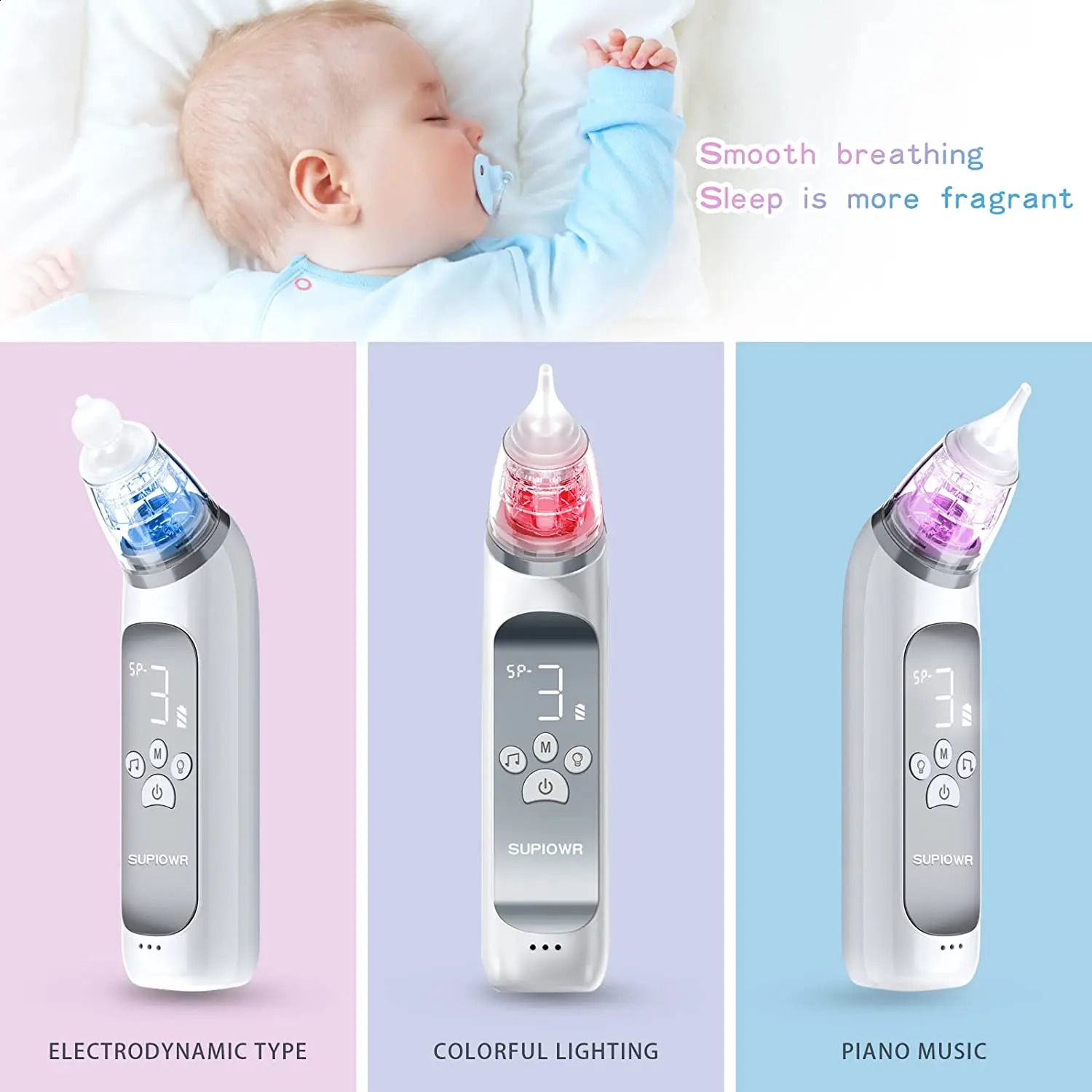 Burun aspiratörleri bebek elektrik aspiratörü burun emme cihazı gıda sınıfı silikon ağızlık 3 mod ve yatıştırıcı müzik 231109
