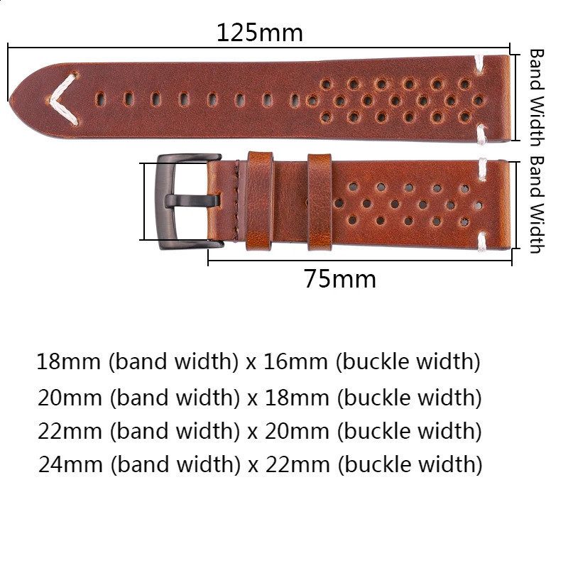 İzle Bantlar Nefes Alabilir Watchband Strap Yağı Balmumu Orijinal Deri 18mm 20mm 22mm 24mm Kadın Erkekler Cowhide Bilek Saat Band Siyah Kahverengi Kemer 231108