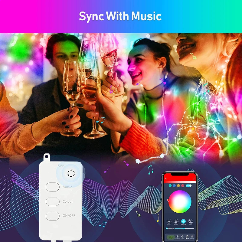 Autres fournitures de fête d'événement Tuya Smart WiFi LED Fairy String Light RGB Danse avec musique Sync Lights Garland pour HomeHolidayChristmas Tree Decor 231109