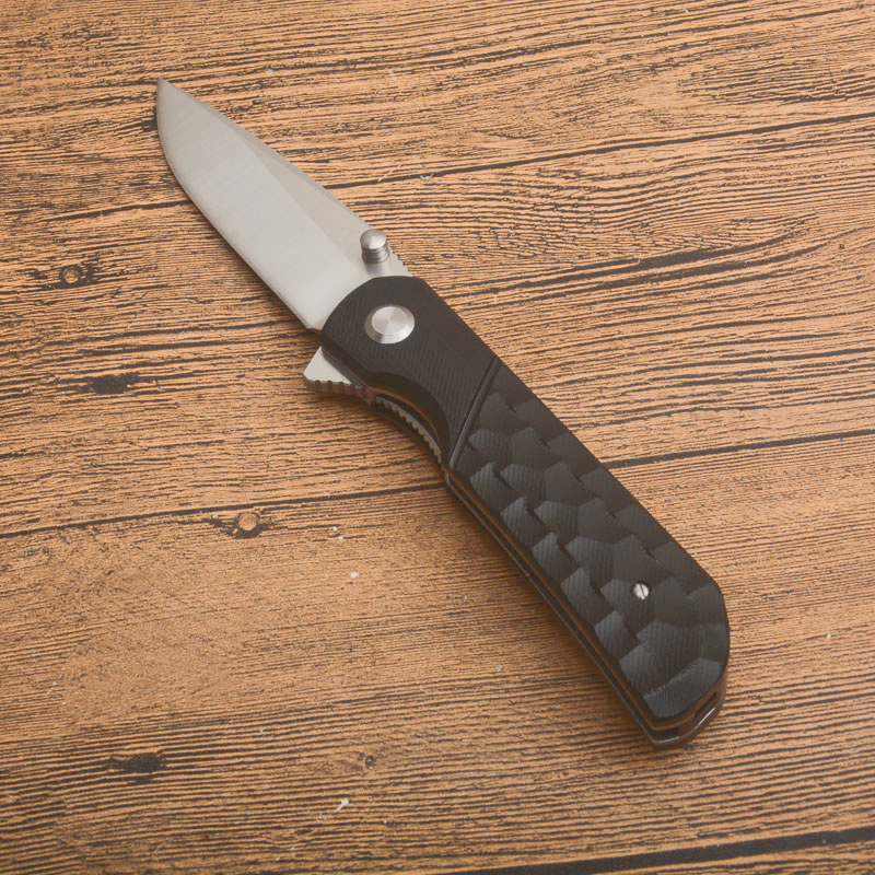 New Arrival G0411 Flipper Folding Knife 9Cr18Mov Satin Drop Point Blade Black G10 Handle Ball Bearing Fast Open EDC Pocket Knives