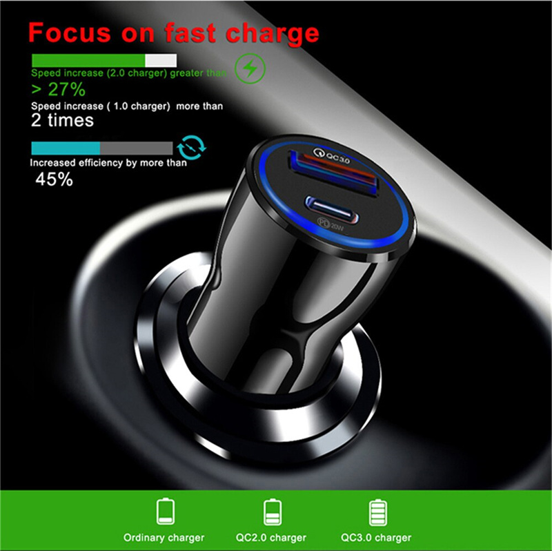 38W USB C Car Charger QC 3.0 PD 4.0 Type C Fast Car Phone Charger For iPhone 14 13 12 Samsung S22 Ultra Xiaomi Huawei With Retail Box Package