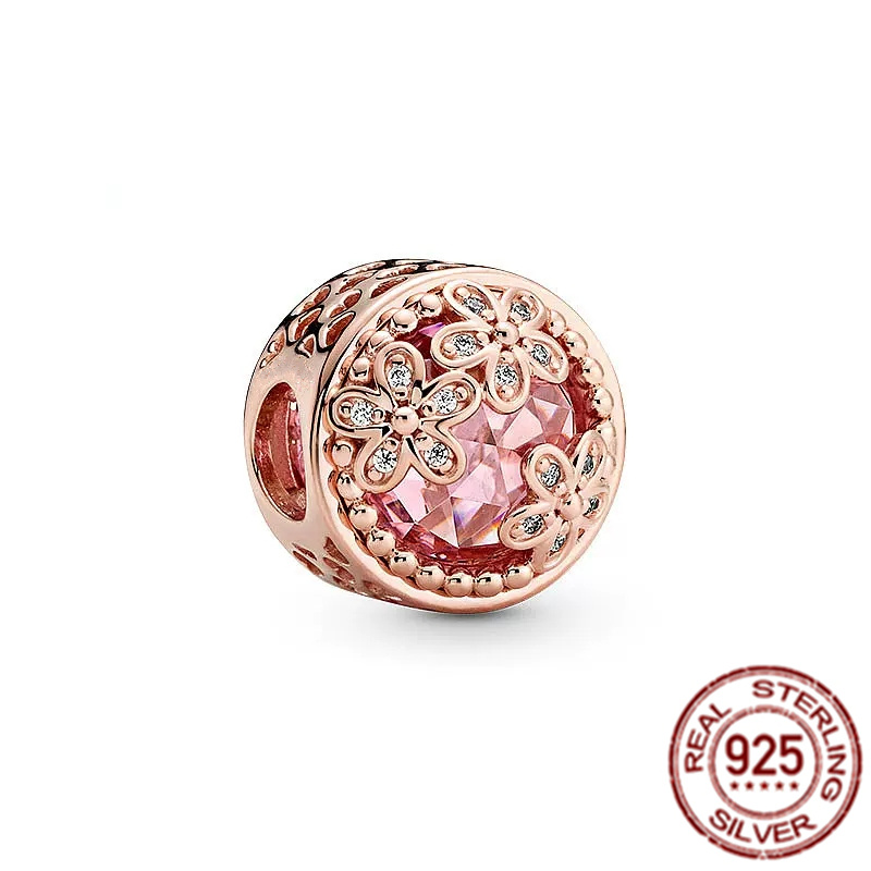 Amuleto Pandora de Prata Esterlina 925 e Conta Coração Brilhante Rosa Balão de Ar Quente Joia Adequada para Pulseira Clássica Primitiva Acessórios de Moda DIY