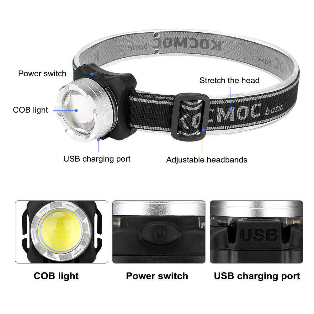 Head lamps USB Rechargeable Headlamp Mini Portable Headlight Torch Head Lamp Flashlight Built-in Battery Red / White Light LED Headlamp P230411