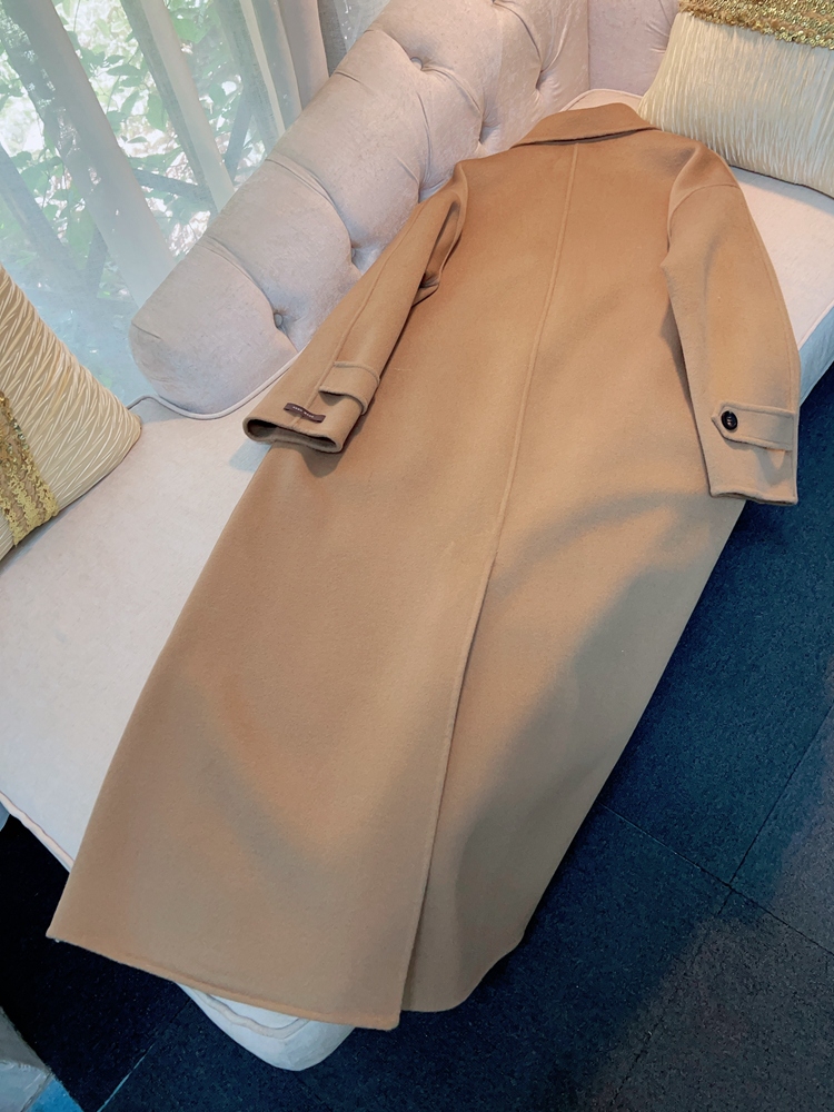 2023 Autumn Black / Khaki Solid Color Wool Blends Outwear Coat Long Sleeve Lapel Neck Buttons Long Maxi FALSEA3O111618