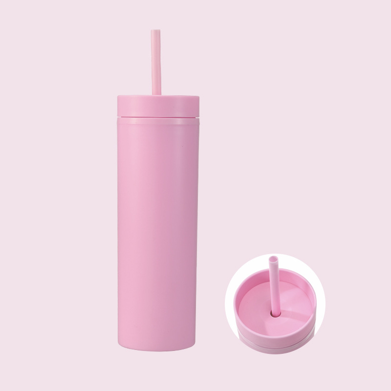 16oz Skinny Tumbler Matte Colorful Acrylic Mug with same color Lid and Straw Double Wall Plastic Tumblers Cleaner Reusable Cup in Bulk Wholesale CCJ2004