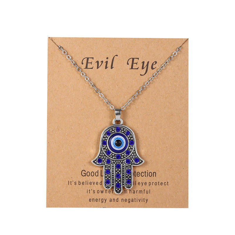 I Bulk Devil's Eye Pendant Halsband för män Kvinnliga legering Diamond Turkish Blue Evil Eye Halsband med presentkortskort