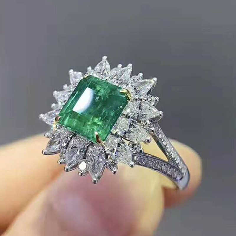 Band Rings Fashion Gorgeous Large Green Stone Women's Wedding Ring Noble Crystal Engagement Jewelry Gifts Classic Anniversary Jewelry P230411