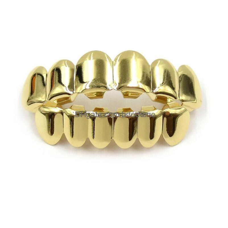 Banhado a ouro Hip Hop Dentes Grillz 15 Designs Top Bottom Dental Grills Boca Punk Caps Cosplay Party Vampire Rapper Jóias Drop Entregar Dhbn3