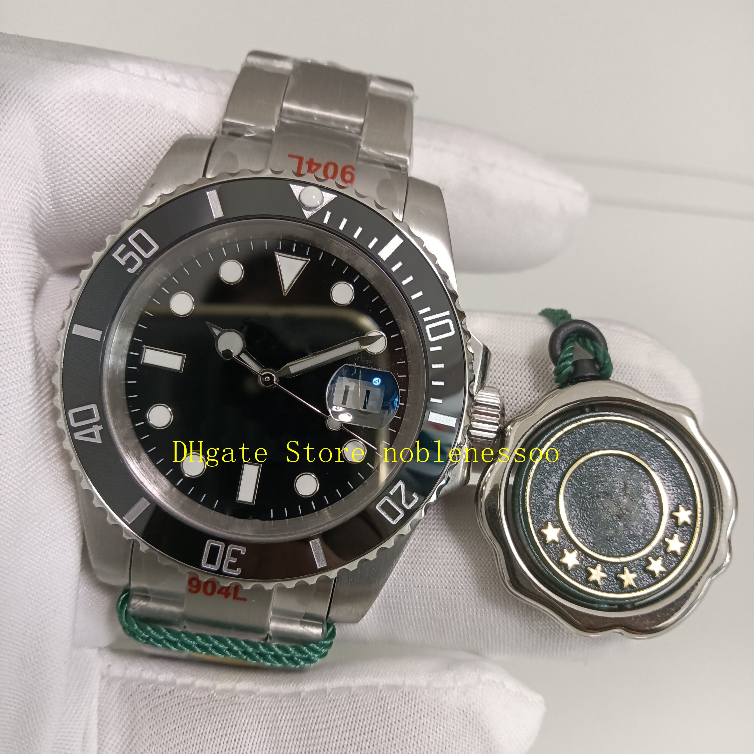 8 스타일 레알 포수 904L 스틸 시계 남자 40mm 블랙 다이얼 세라믹 베젤 그린 블루 옐로 골드 팔찌 5 스타 기계 다이브 280U