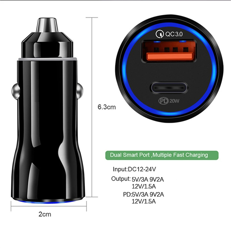 38W USB C CAR CHARGER QC 3.0 PD 4.0 TYPE C TYPE C高速車電話充電器用iPhone 14 13 12 Samsung S22 Ultra Xiaomi Huawei with Retail Boxパッケージ