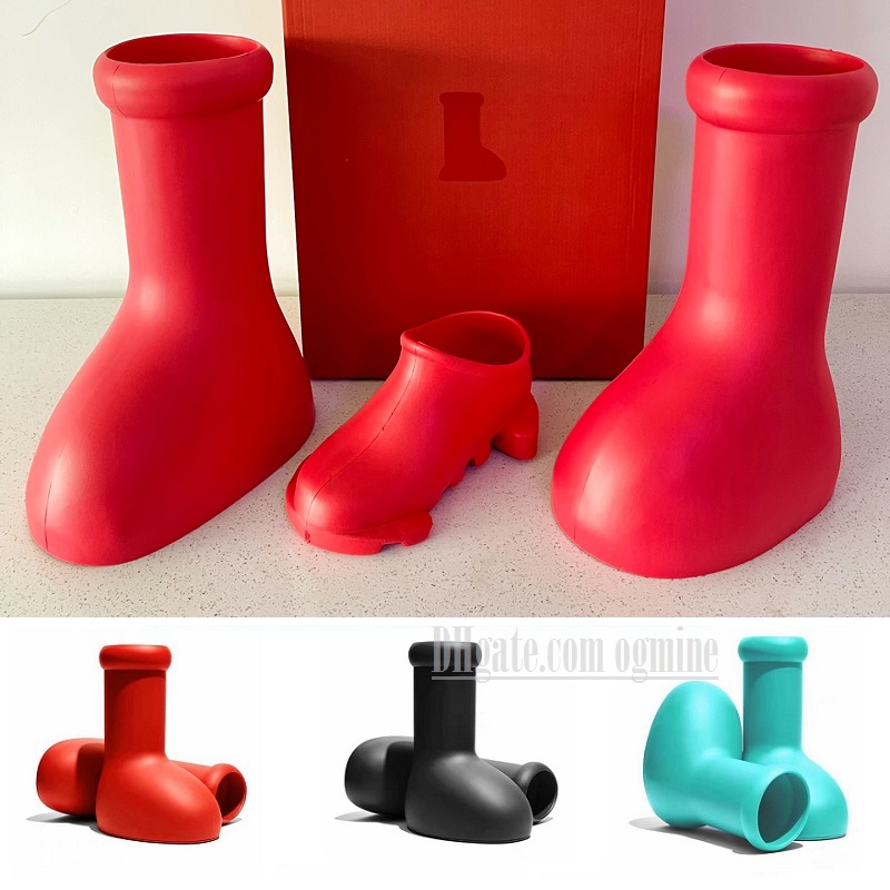 2023 Büyük Kırmızı Boot Çocuk Çocuk Grils Tasarımcı Kalın Alt Kauçuk Platform Rainbootie Ebeveyn-Çocuk Ailesi Birleşik Eğlence Parkı Partisi Büyük boy botlar büyük boy ayakkabı 28-48