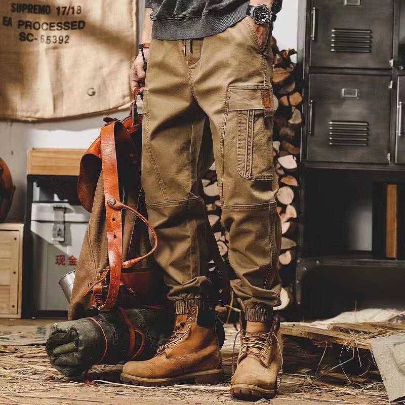 Men's Pants 2022 Khaki Cargo Pants Men Drawstring Ankle Length 9 Part Trousers Streetwear Fashion Cotton Pants Men Casual Work Pants W0411