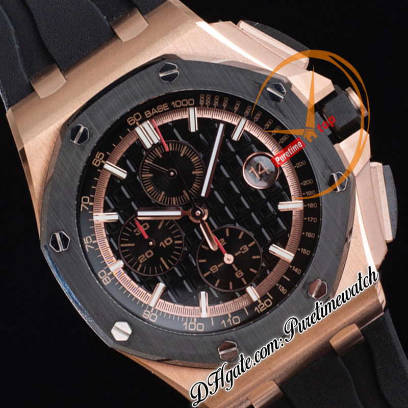 APF 44mm 26401RO A3126 Automatic Chronograph Mens Watch Rose Gold Black Ceramic Bezel Stick Markers Rubber Exclusive Technology Super Version Puretimewatch B2