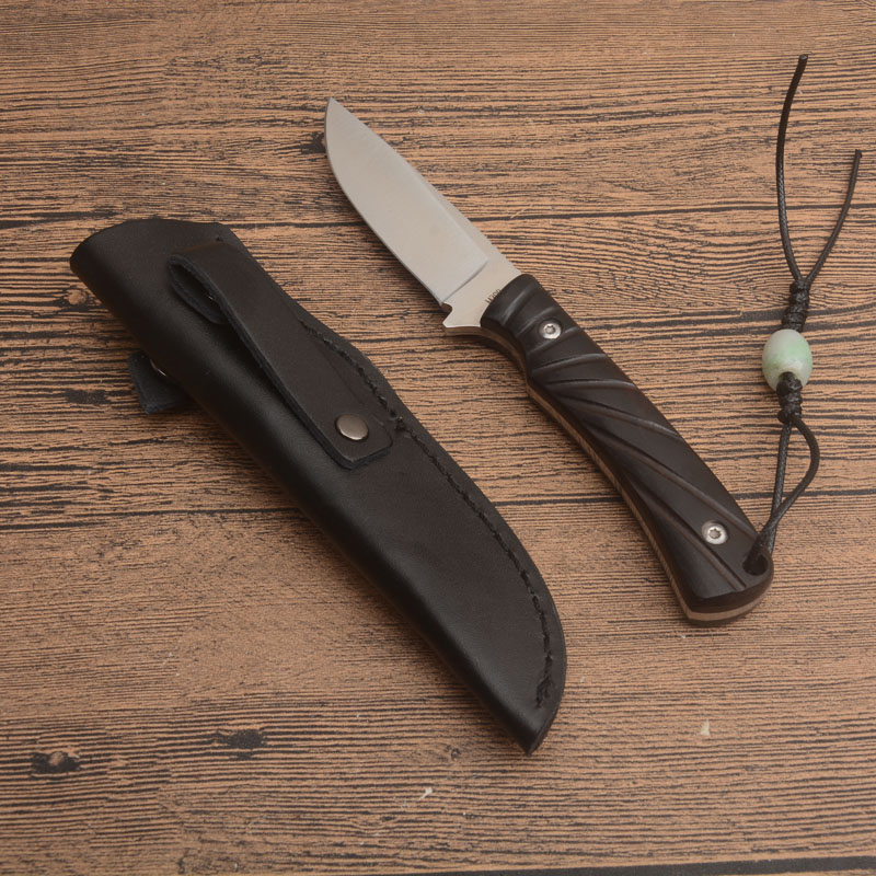 Ny ankomst G2379 Survival Straight Knife 7Cr13Mov Drop Point Satin Finish Blad Full Tang Ebony Handle Outdoor Camping Hunting Fixed Blade Knives