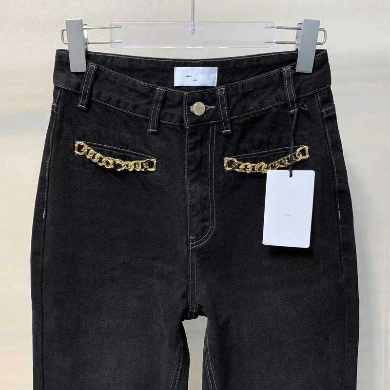 Jeans pour femmes Designer Xiaoxiangfeng CH Automne Nouvelle chaîne Pantalon en denim à jambe large Taille haute Lâche Show Tall et Slim Fit Style 3K6D