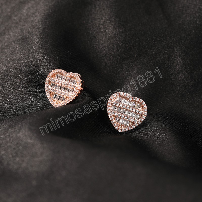 Hip Hop Lover Heart Stud Brinding Bling 14K Real Bated Gold Evite Brincos de Alergia para Mulheres Presente