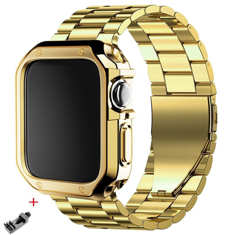 Voor Apple Watch Ultra Series 8 7 6 5 4 TPU Armor Protective Case Roestvrij stalen bandriemdeksel 41 mm 45 mm 49 mm