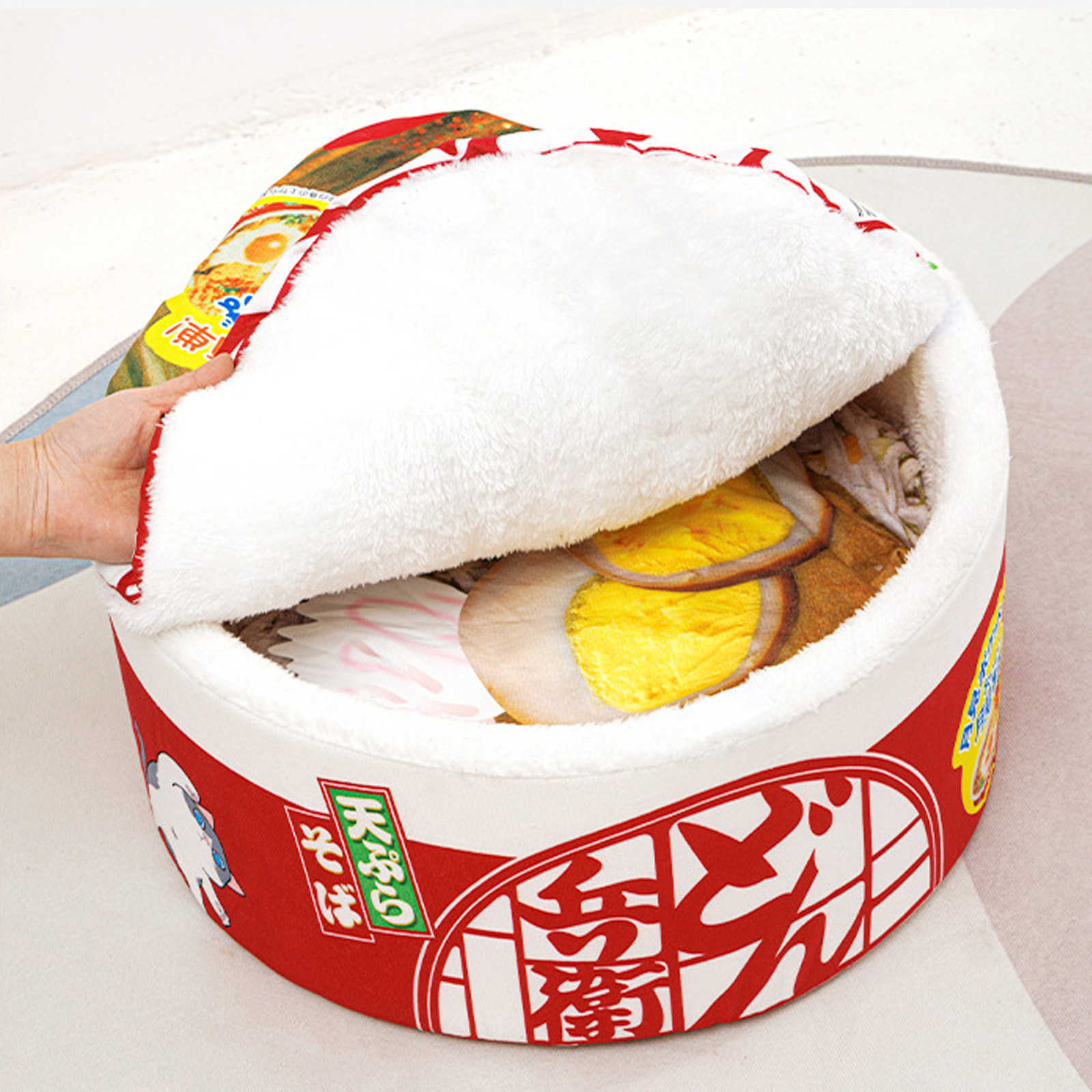 Cat Beds Furniture Mat Cute Warm Dog Beds Ramen House For All Seasons Pet Furniture cat Japanese Circular Nest Creative Closed Instant Noodles Pet W0411