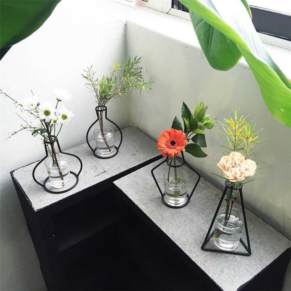 Jarrones Retro Línea de hierro Mesa Flores Jarrones Decoración nórdica Hogar Metal Planta Titular Estilos nórdicos Florero Decoración para el hogar Dropshipping P230411