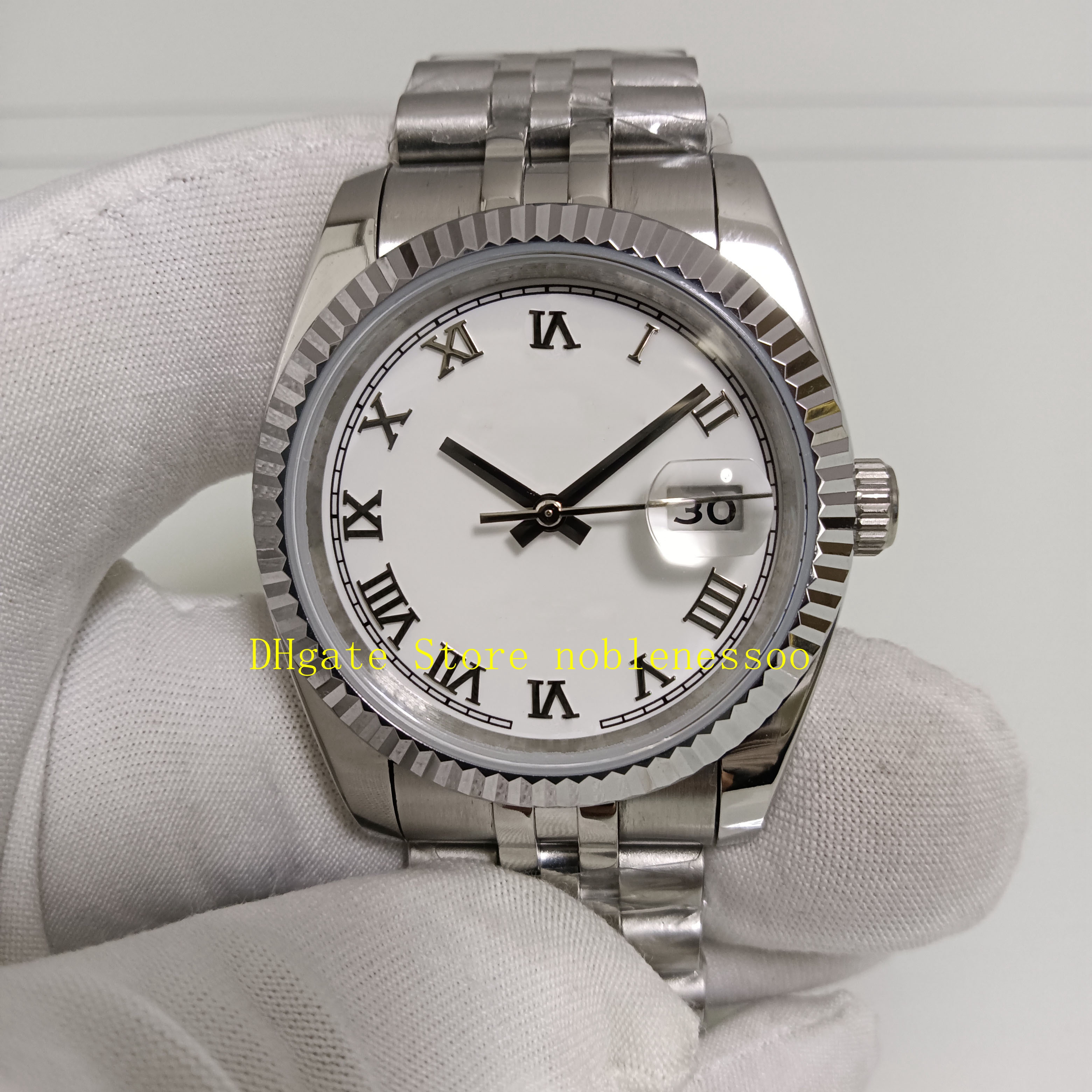 40 estilo real po com caixa relógios de tamanho médio 36mm mulheres homens branco roma preto diamante dial ouro aço pulseira masculino automático mechan2345