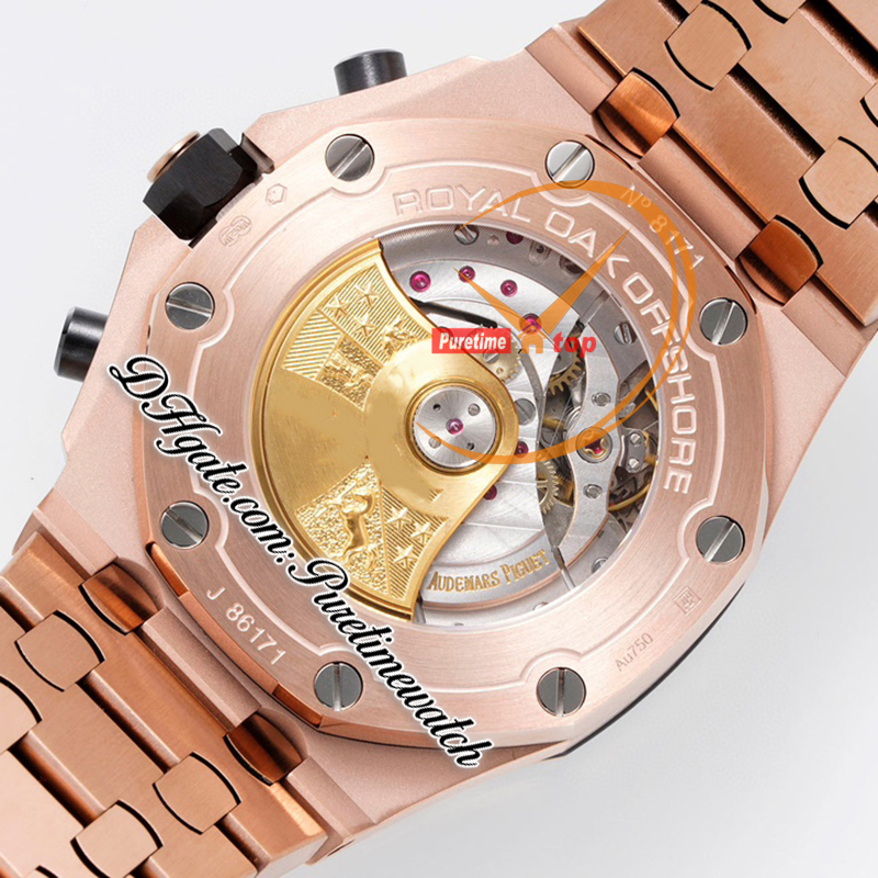 APF 42mm 26470OR A4404 Cronógrafo Automático Relógio Masculino Rosa Ouro Preto Texturizado Mostrador Número Pulseira de Aço Inoxidável Super Edição Reloj Hombre Puretimewatch B2