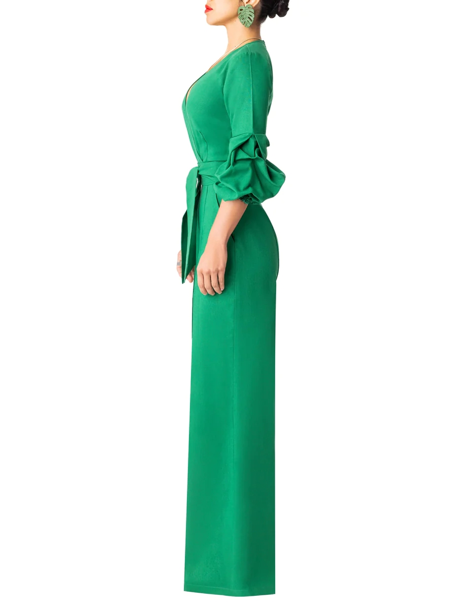 Green Mother Of The Bride Pants Suits Jumpsuits Women Long Sleeve Formal Party Prom Evening Wear With Belt