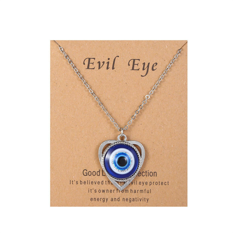 I Bulk Devil's Eye Pendant Halsband för män Kvinnliga legering Diamond Turkish Blue Evil Eye Halsband med presentkortskort