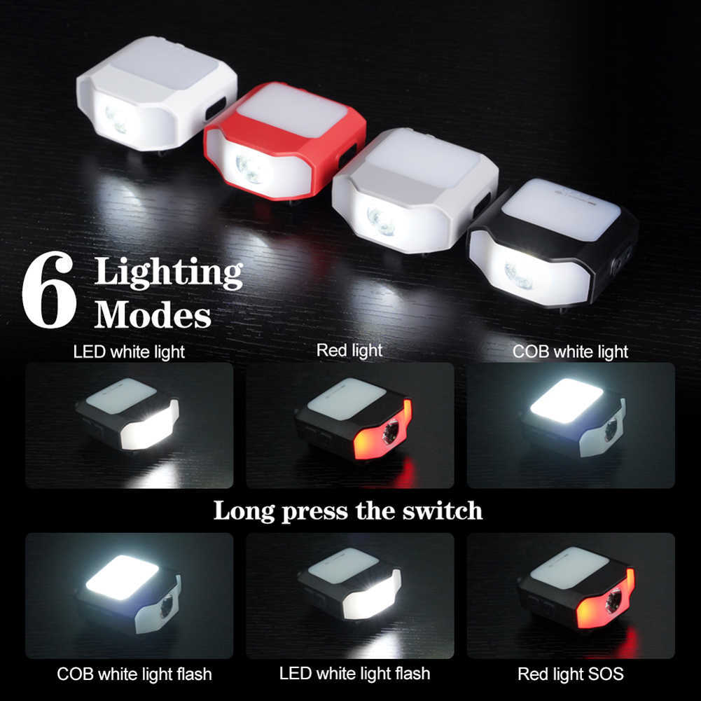 Lampes frontales LED COB Lampe frontale Smart Sensor Cap Clip Light 6 Modes Lampe frontale extérieure Portable Type-C Charge Étanche pour Urgence P230411