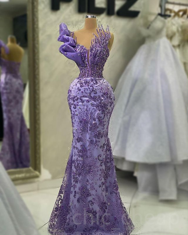 2023 April Aso Ebi Lavender Mermaid Prom Dress Crystals Sequined Lace Evening Formal Party Second Reception Birthday Engagement Gowns Dresses Robe De Soiree ZJ515