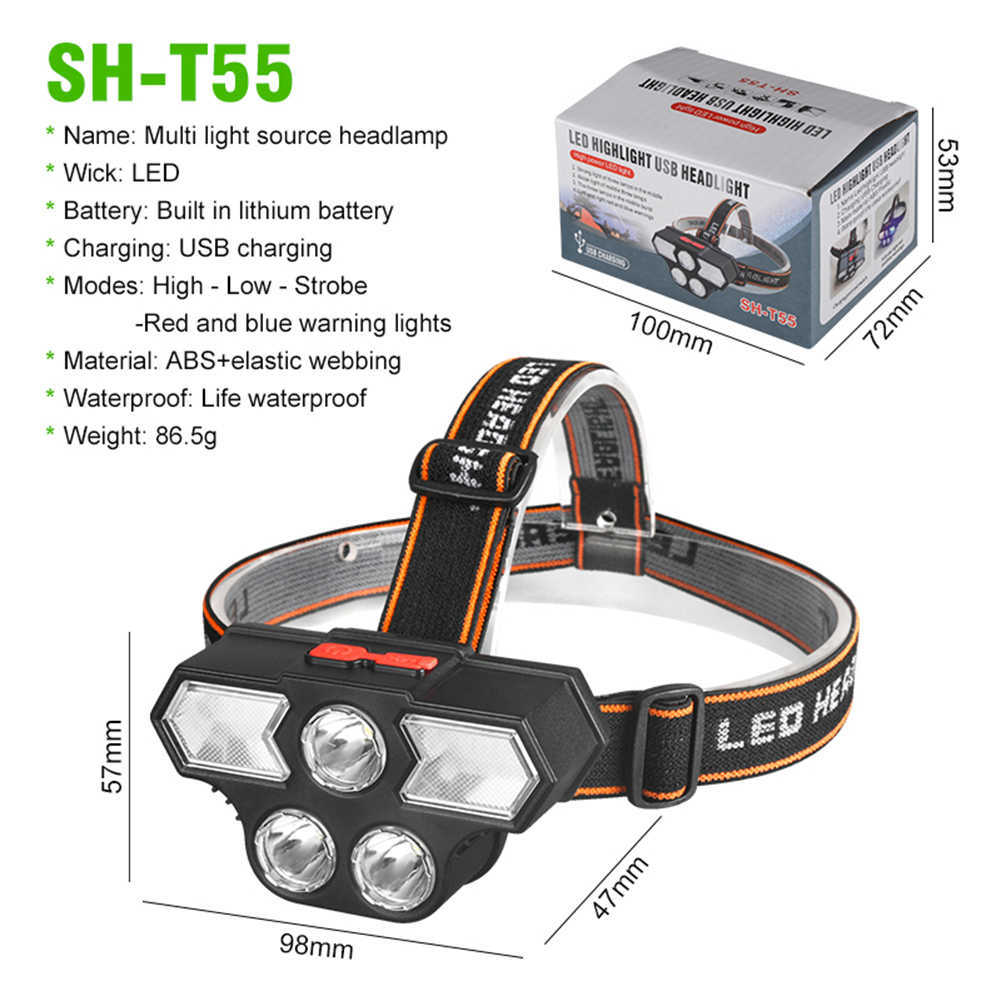 Head lamps Powerful Headlamp USB Charging Head Lamp Portable Head-Mounted Flashlight Adjustable LED Headlights for Hiking Fishing Camping P230411