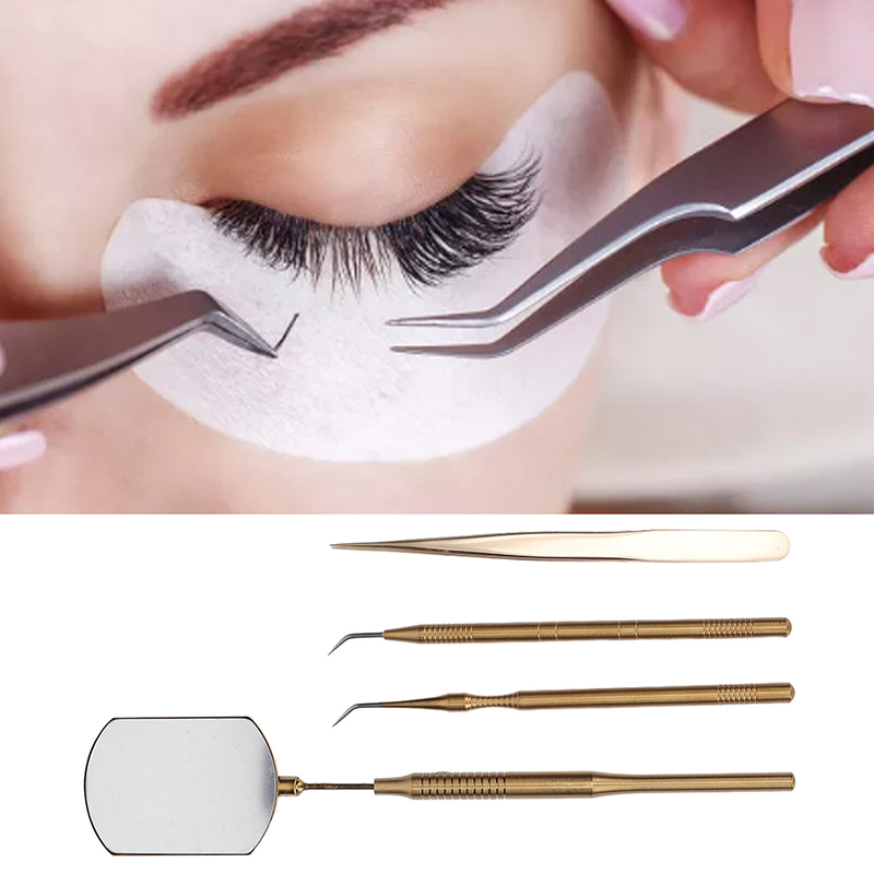 Miroir compact de maquillage miroir de cils avec pince à cils outils en acier inoxydable 1 jeu de 4 pièces