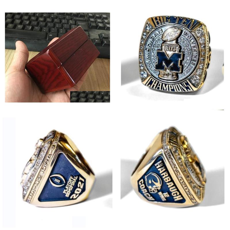 Кольца кластера 2021 Michigan Woerines Football Big Ten Team Championship Ring с деревянной коробкой для демонстрации Прямая доставка Dhoez