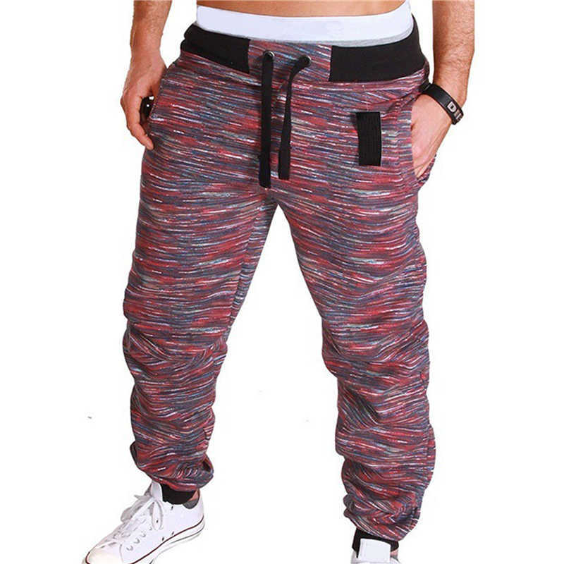 Calça masculina masculina joggers camuflagem calça de moletom de esporte casual calça de camuflagem de fitness listrado calças de cargo listradas w0411