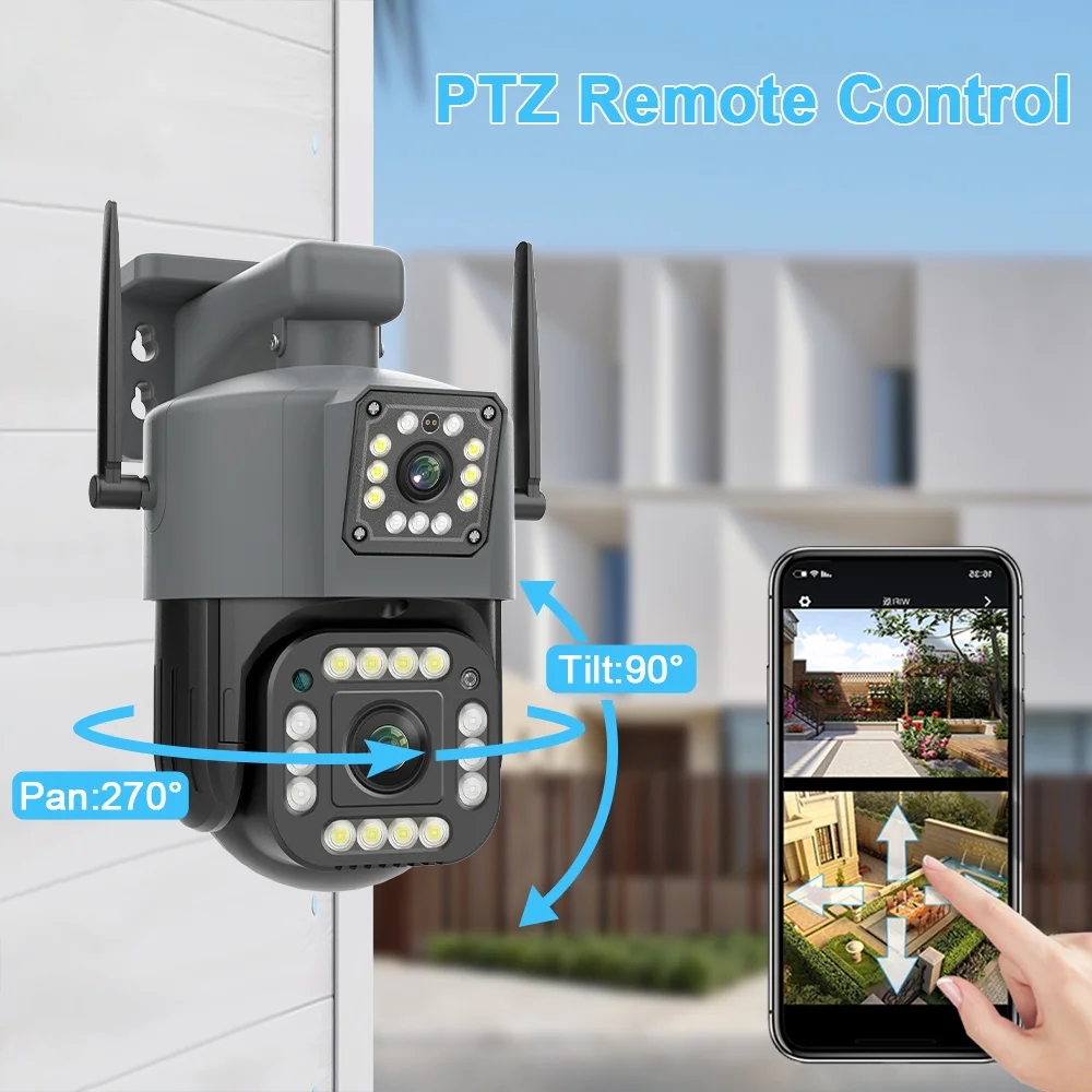 Yoosee double objectif PTZ WIFI caméra extérieure 4MP double écran suivi automatique étanche caméra de Surveillance sans fil couleur Vision nocturne