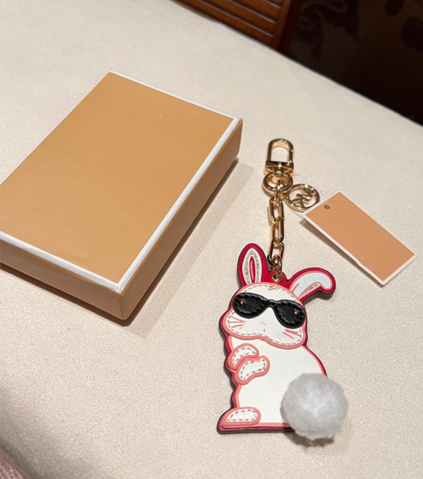 Stylish vintage High quality leather bunny keychain Women's bag pendant decorated keychain fashion