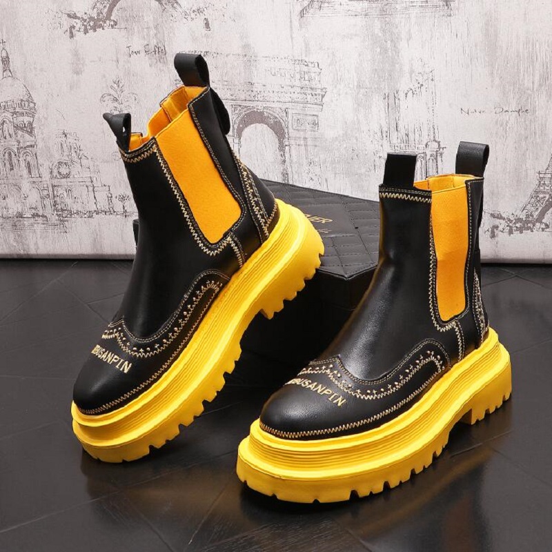 Yeni Erkekler Kalın Çözülmüş Deri Botlar Moda Nakış Ayakkabı Erkekler Kore Versiyonu Trendi Bot ayak bileği botları D2H18