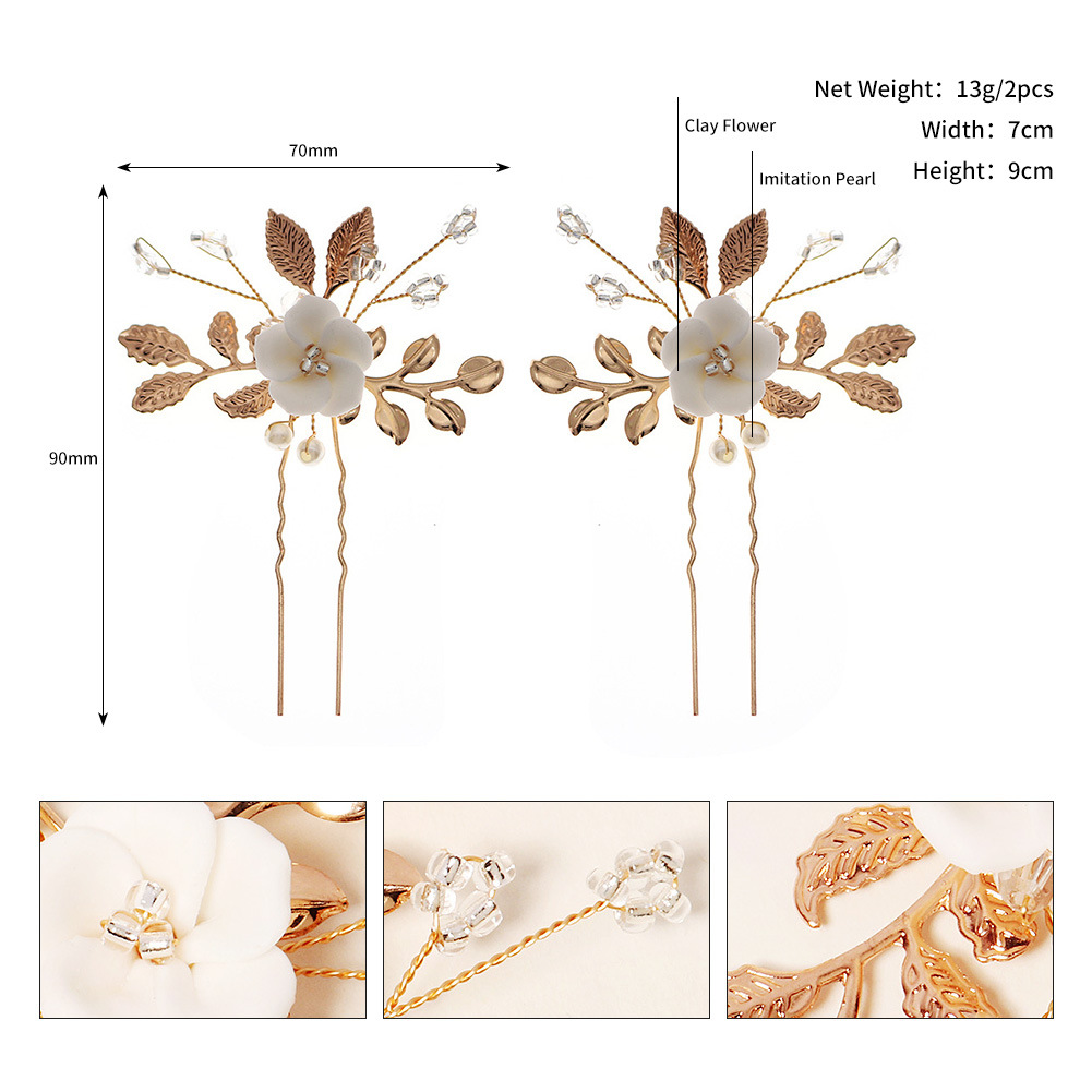 Pinces à cheveux à fleurs, bâton de cheveux de mariage, feuilles d'or, accessoires de cheveux de mariée pour femmes, diadème de mariée