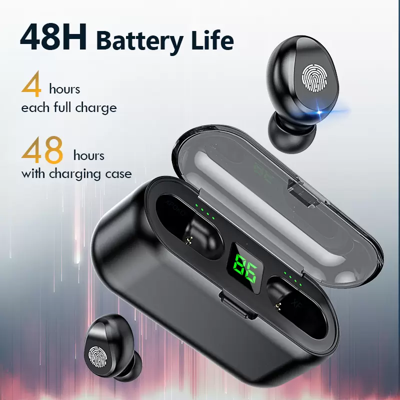 F9-5C Battery Type Bluetooth Headset TWS Wireless Touch Digital Display In-Ear Sports Hörlurar