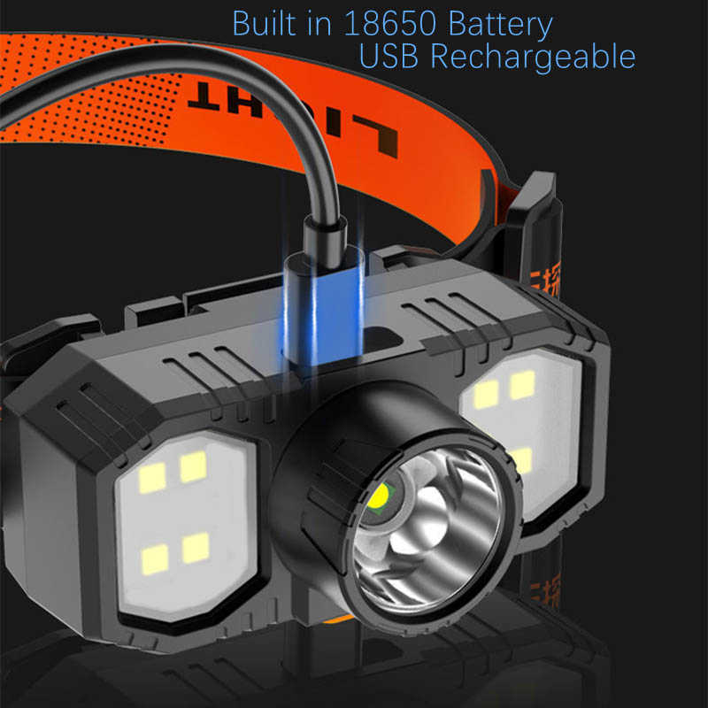 Huvudlampor Kdulit Portable Cob LED -strålkastare med inbyggt batteri USB -laddningsbar mini -fackla ljus utomhusbelysning camping strålkastare p230411