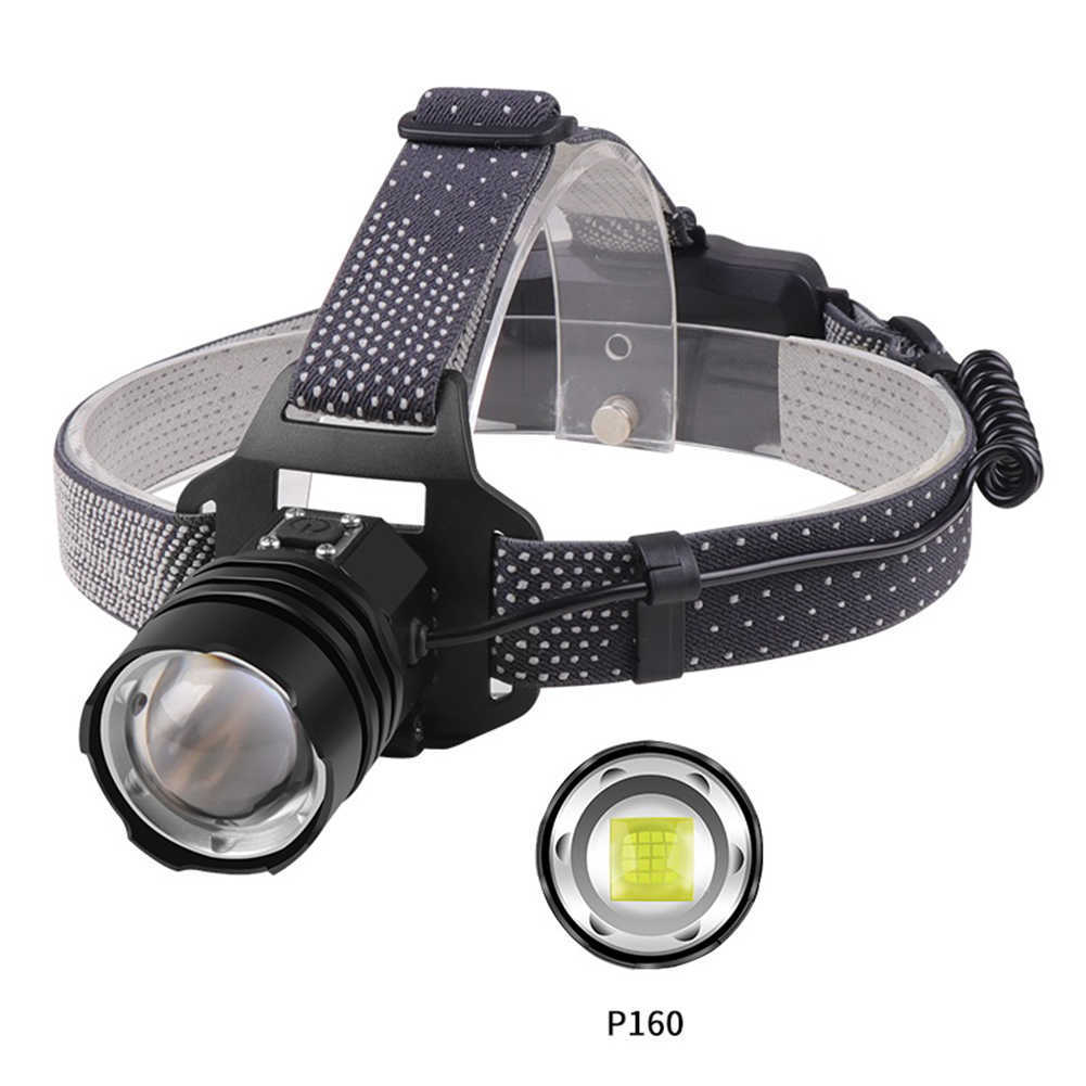 Head lamps 1800LM Bright Headlight XHP160 Powerful LED Headlamp Work Light Torch IPX4 Waterproof High Power USB Fishing Head Lamp Light P230411