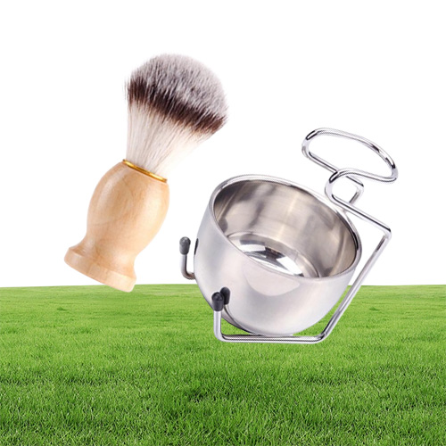 Set di pennelli da barba da uomo in pelo di tasso manico in legno ciotola in acciaio inossidabile barbiere da uomo strumento la pulizia della barba la pulizia del viso HHA11848331357