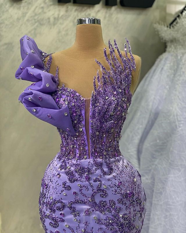 2023 april Aso Ebi Lavender Mermaid Prom Dress Crystals Sequined Lace Evening Party Party Second Reception Birthday Engagement Gowns Dresses Robe de Soiree ZJ515