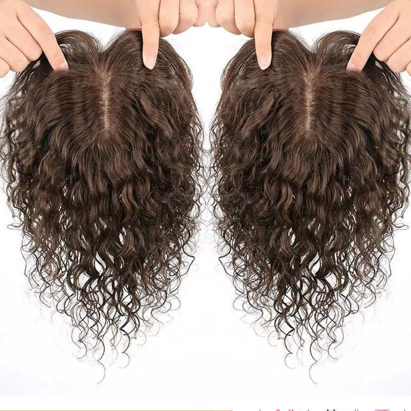 Curly Clip in Human Hair Toppers sömlöst hårstycke Toupee för kvinnor tjock siden bas topper för tjockt hår brun naturlig svart 6x6 