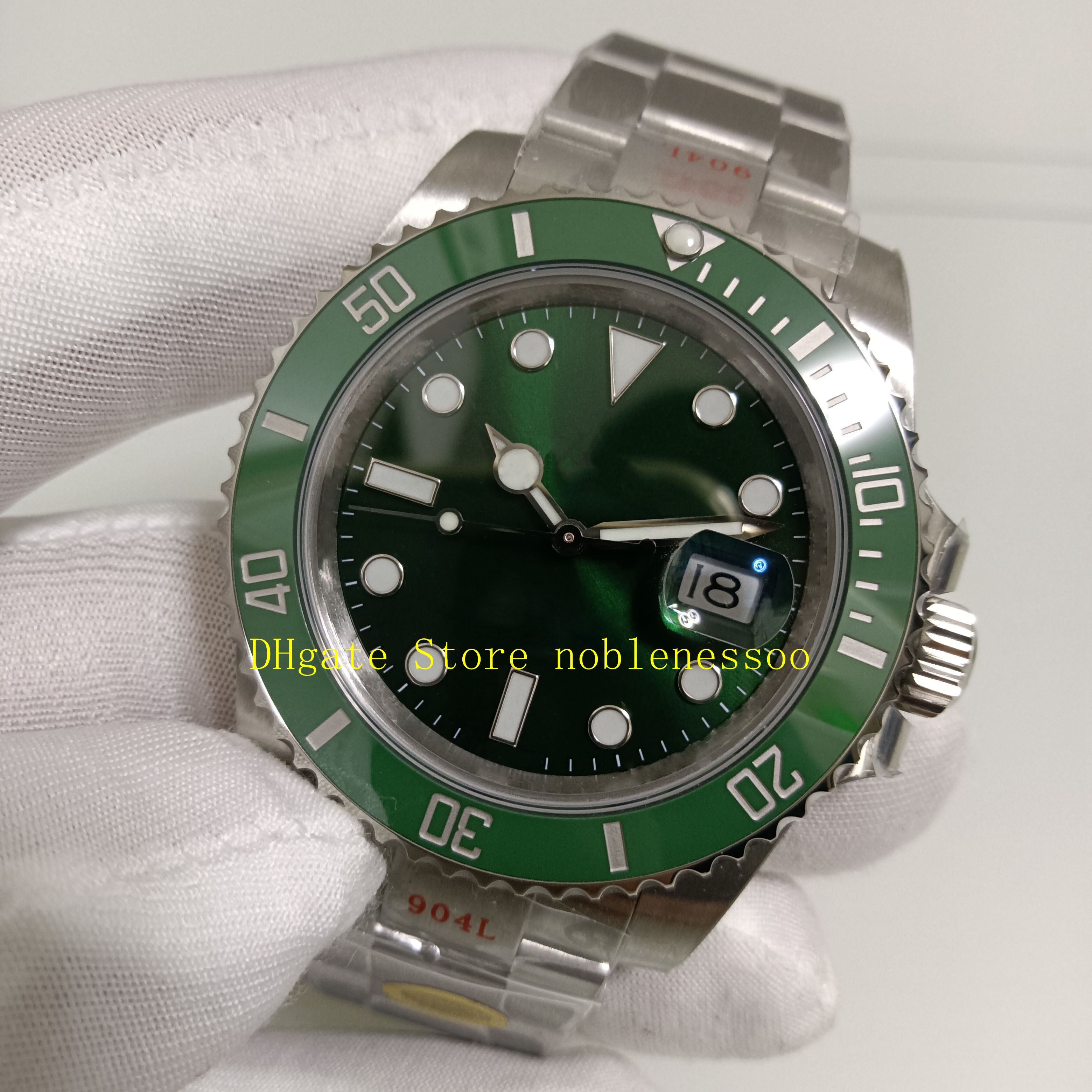 7 estilo real po 904l relógios de aço masculino automático 40mm mostrador verde luminoso moldura de cerâmica mergulho 28800 vph hz v12 masculino cal 3135 mov211g