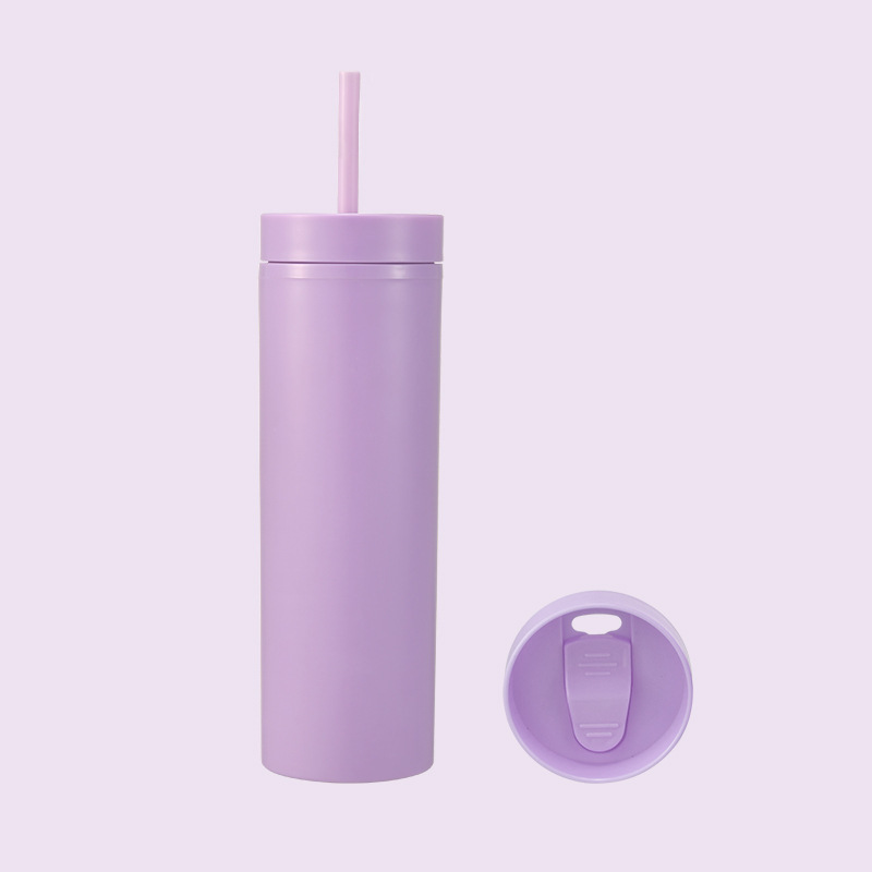 16oz Skinny Tumbler Matte Colorful Acrylic Mug with same color Lid and Straw Double Wall Plastic Tumblers Cleaner Reusable Cup in Bulk Wholesale CCJ2004