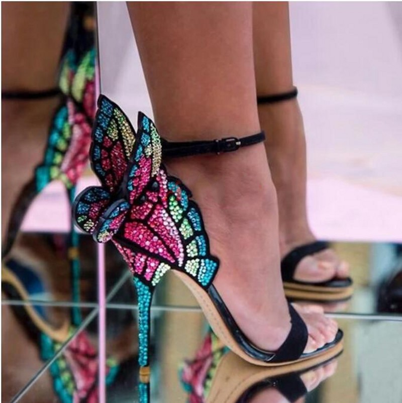 Crystal Shinny Sandals Sexy Butterfly Wing Gladiators