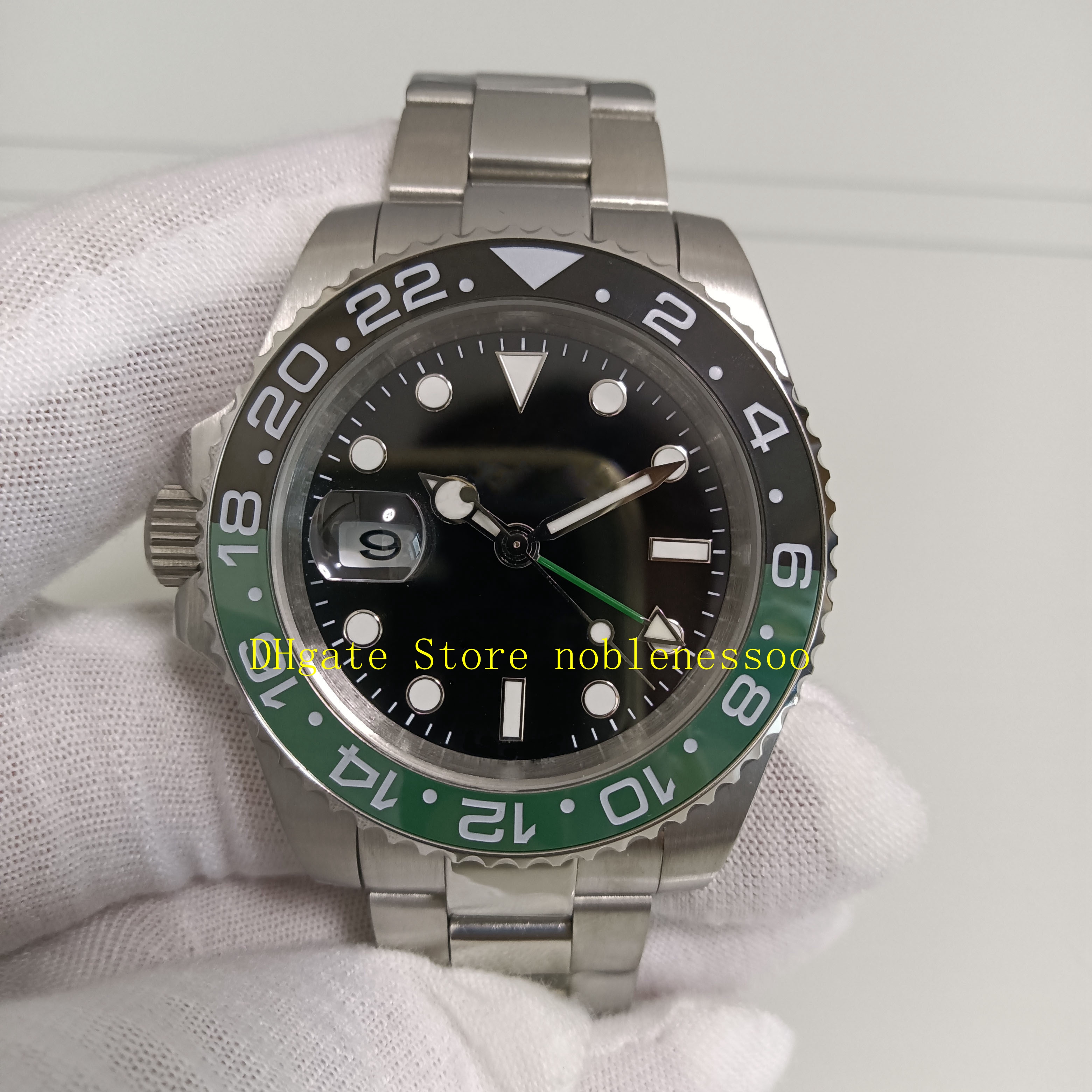 2 stijl Real Po met doos automatische horloges heren nieuw model 40 mm Sprite roestvrij staal groene rechterhand zwarte wijzerplaat keramische bezel 244E