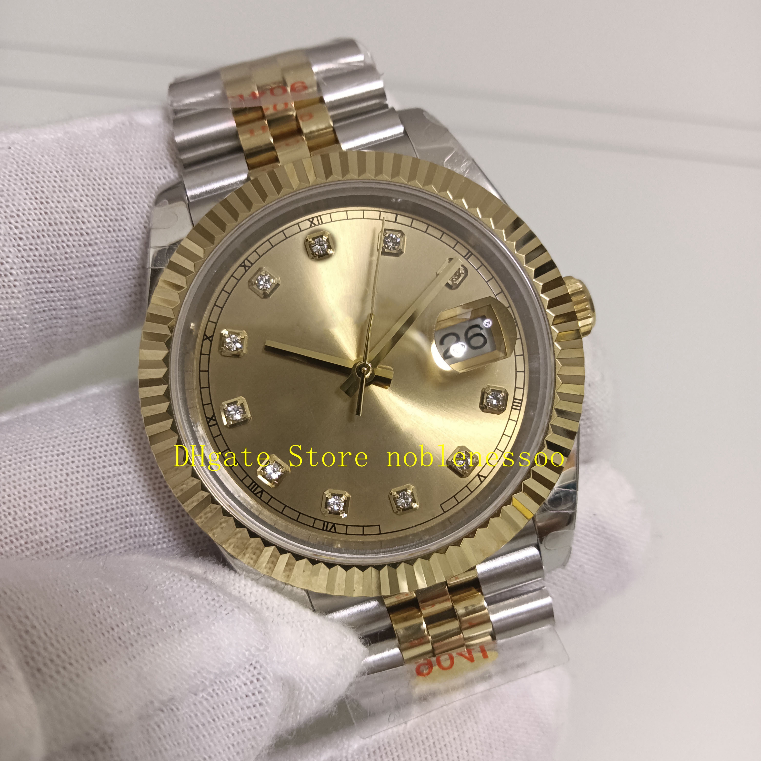 20 Style Real Po 904L Steel Watch Men 41mm Champagne Diamond Dial 18k Yellow Gold Fluted Bezel Sapphire Glass V12 Version Cal 3306Z